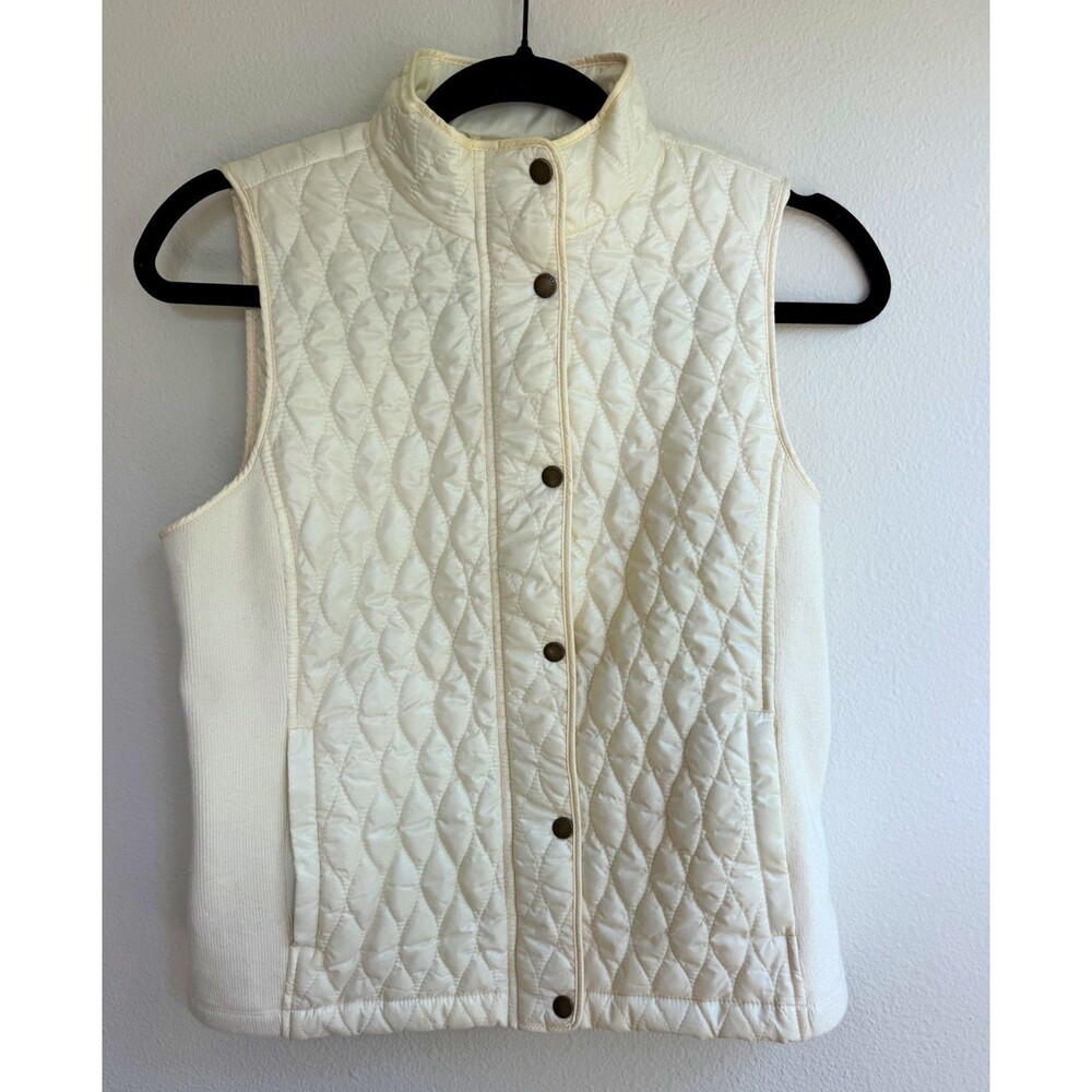 Talbots Women’s Petite 0P White Quilted Vest Sleeveless Zip Snap Pockets